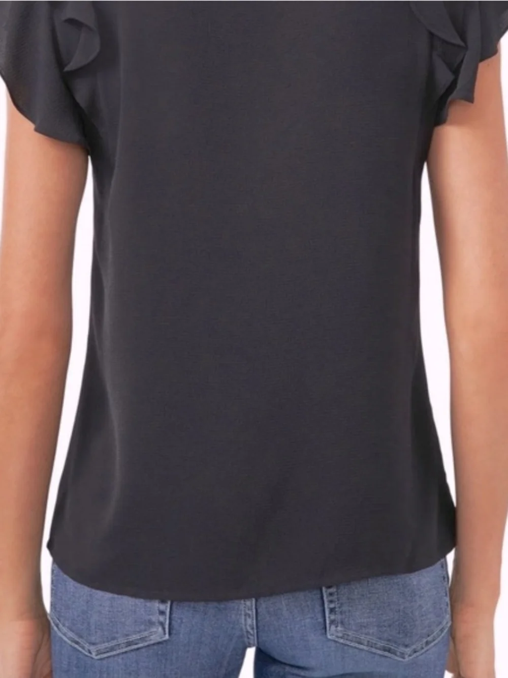 CeCe Black Ruffle Cap-Sleeve Button-Front Blouse - Picture 3 of 5